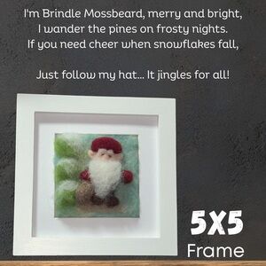 Whimsical Felted Gnome Art in White Frame